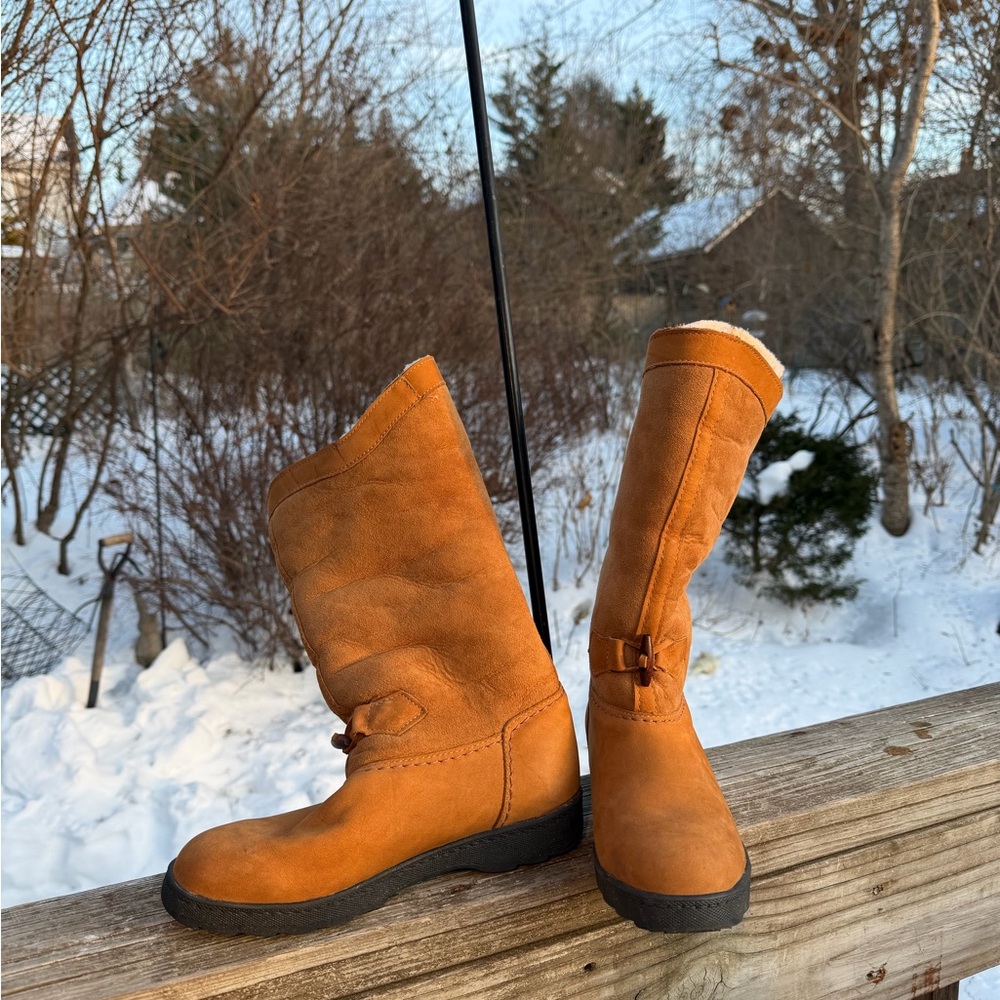 Vintage Sorel Tall Ladies Suede Boot Toggle Shearling Canada Size 8.5 Lgt.Brown